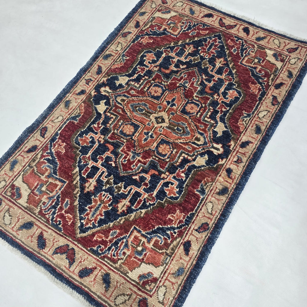 2x3 Red Heriz Floral Area Rug | Handmade Wool & Cotton Rug
