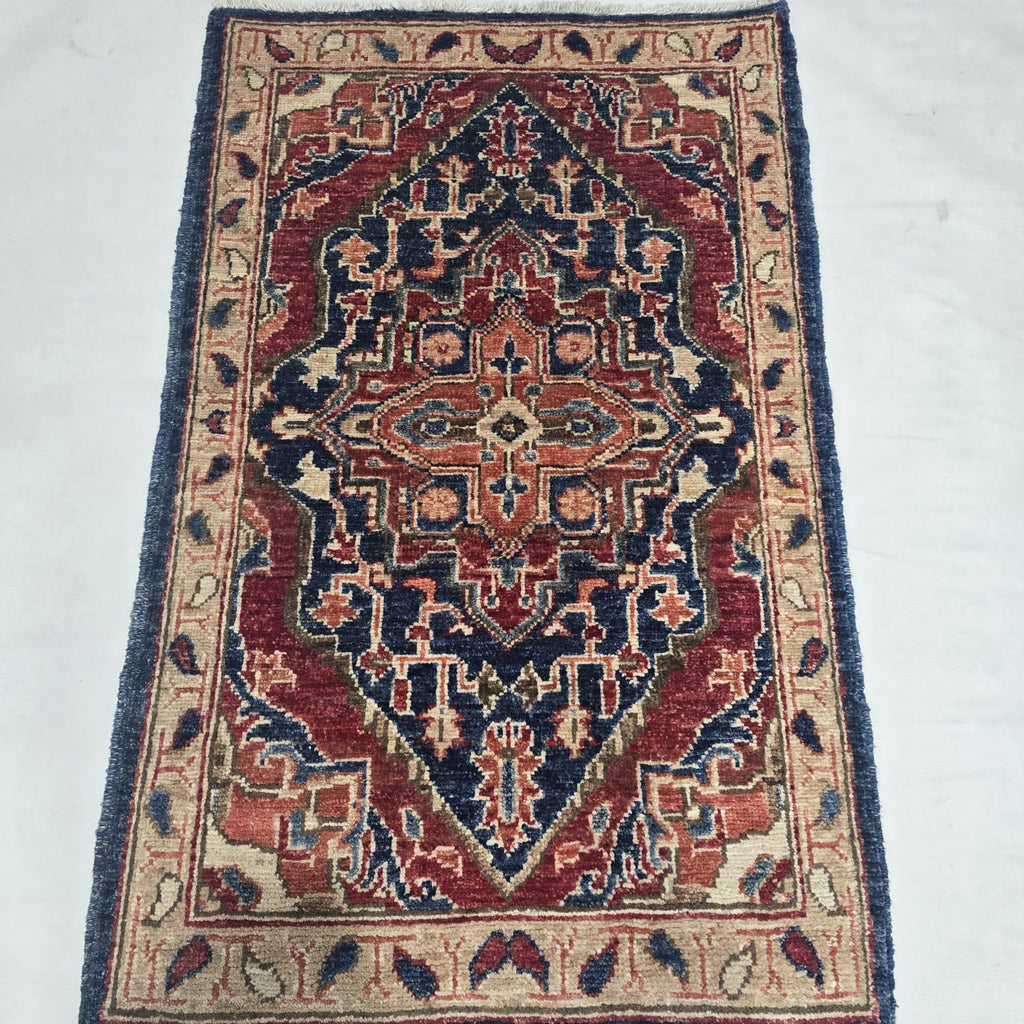 2x3 Red Heriz Floral Area Rug | Handmade Wool & Cotton Rug