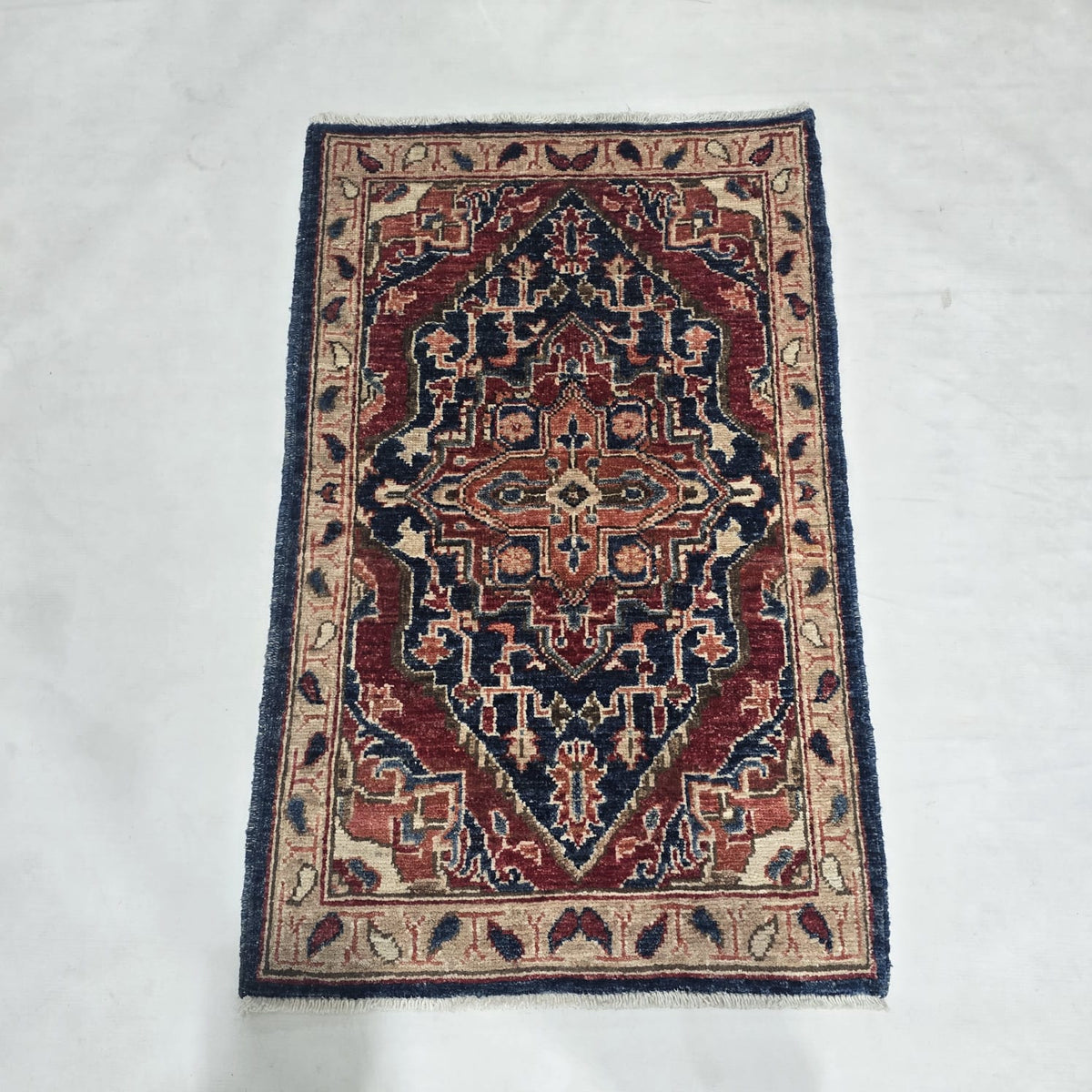 2x3 red Heriz floral handmade wool and cotton area rug with vegetable dyeing