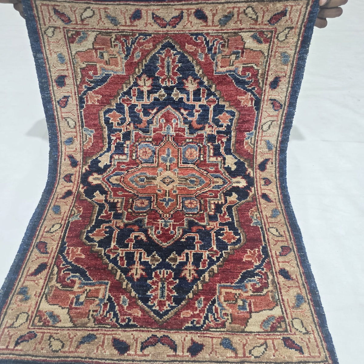 2x3 Red Heriz Floral Area Rug | Handmade Wool & Cotton Rug