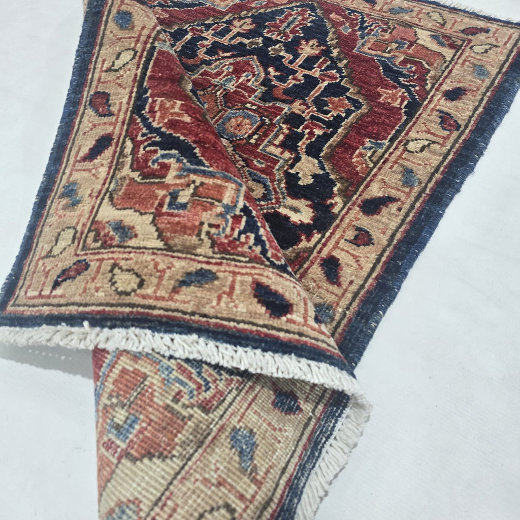 2x3 Red Heriz Floral Area Rug | Handmade Wool & Cotton Rug