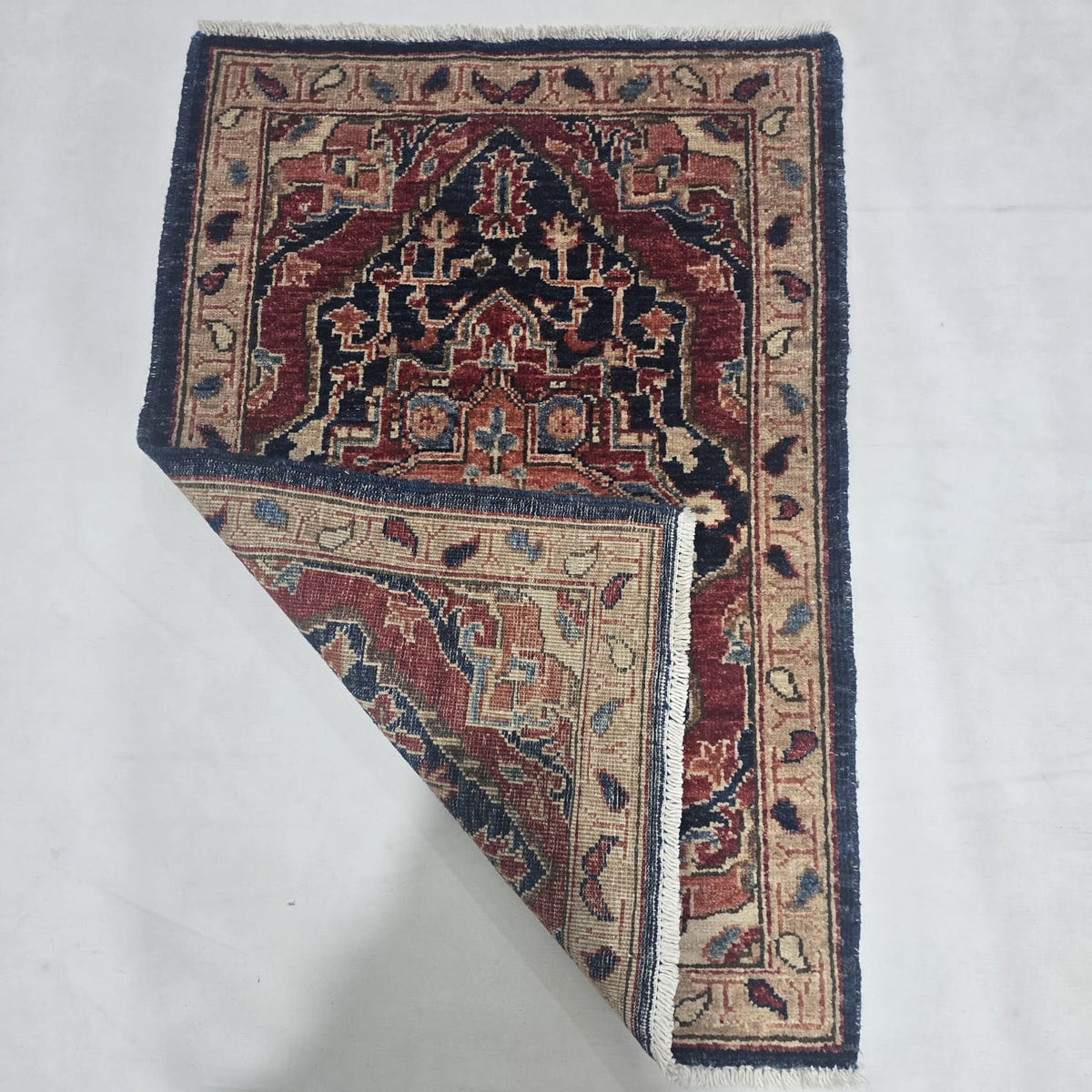 2x3 Red Heriz Floral Area Rug | Handmade Wool & Cotton Rug