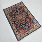 2x3 Red Heriz Floral Area Rug | Handmade Wool & Cotton Rug