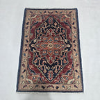 2x3 red Heriz floral handmade wool and cotton area rug with vegetable dyeing