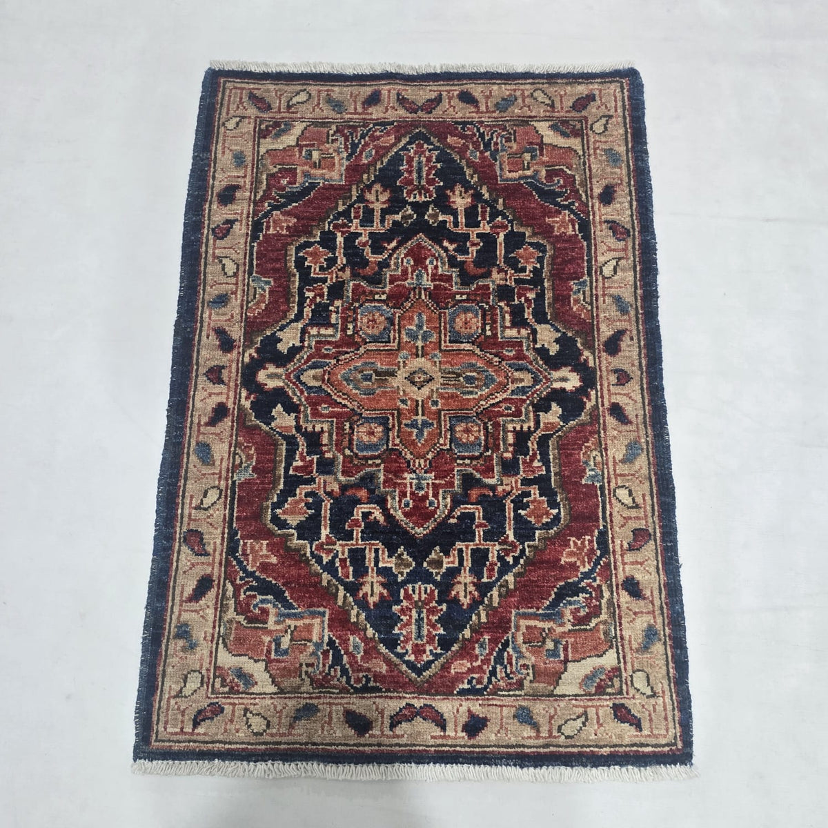 2x3 red Heriz floral handmade wool and cotton area rug with vegetable dyeing