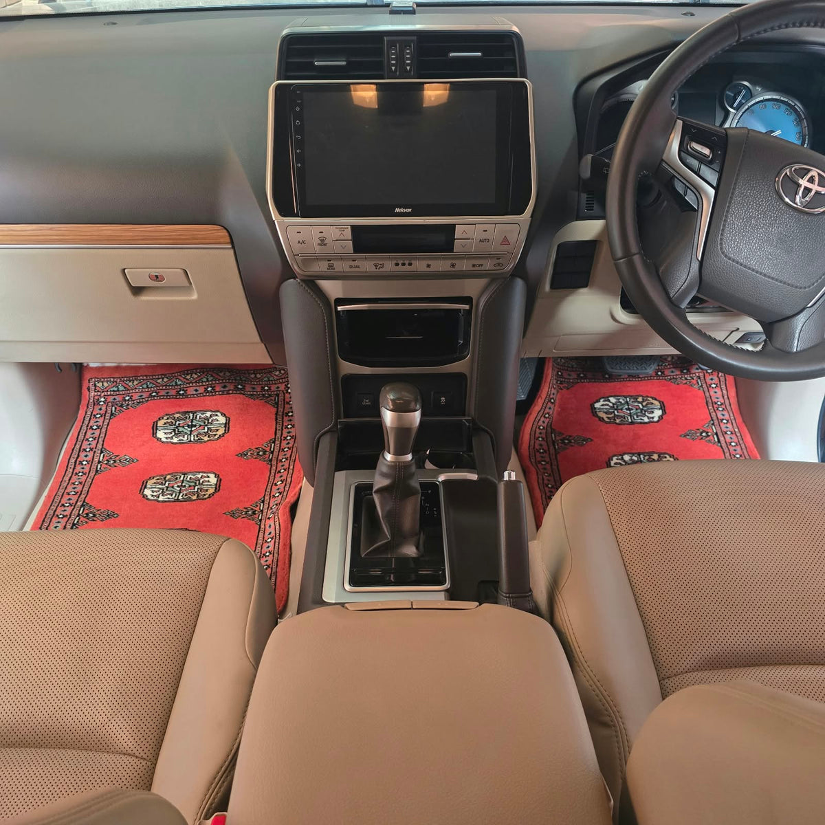 Red Geometric Elephant Foot Car Mat | Handmade Cotton & Wool