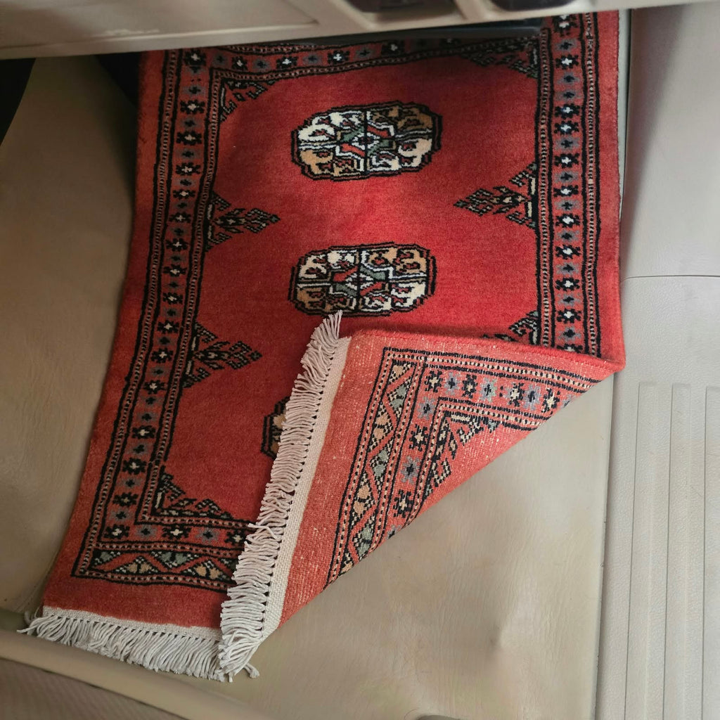Red Geometric Elephant Foot Car Mat | Handmade Cotton & Wool