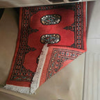 Red Geometric Elephant Foot Car Mat | Handmade Cotton & Wool