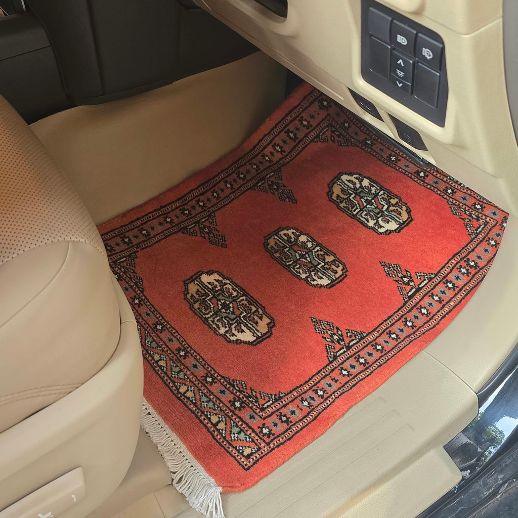 Red Geometric Elephant Foot Car Mat | Handmade Cotton & Wool