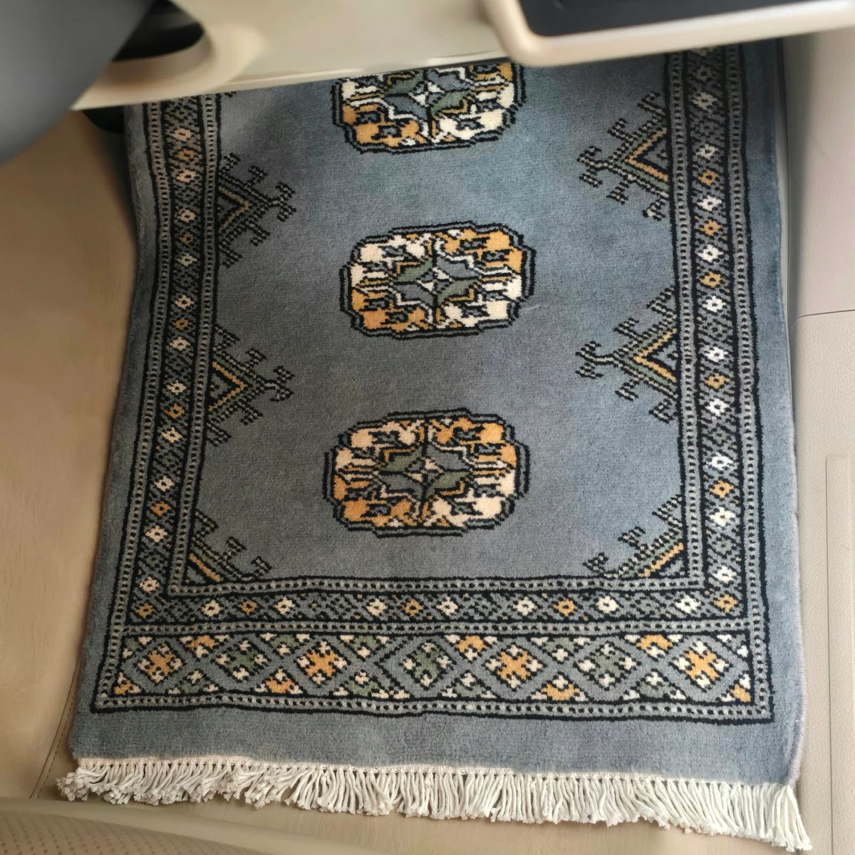 Gray Heritage Geometric Elephant Foot Car Mat | Handmade Cotton & Wool