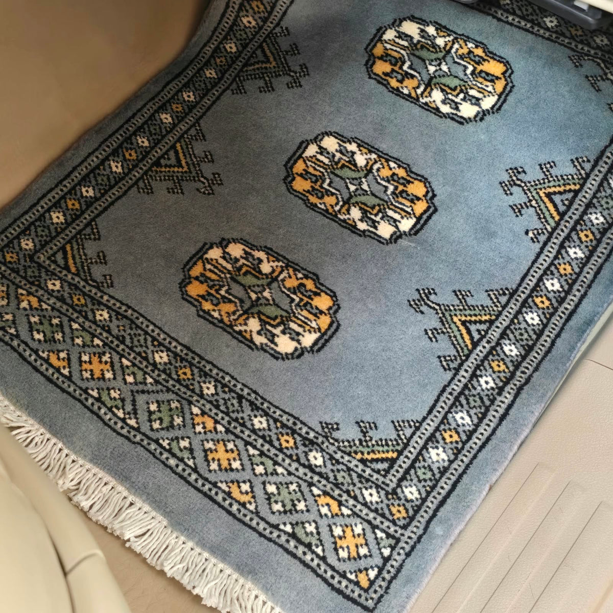Gray Heritage Geometric Elephant Foot Car Mat | Handmade Cotton & Wool