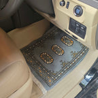 Gray handmade cotton wool car mat with geometric elephant foot pattern