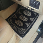 Black Artisan Geometric Elephant Foot Car Mat | Handmade Cotton & Wool