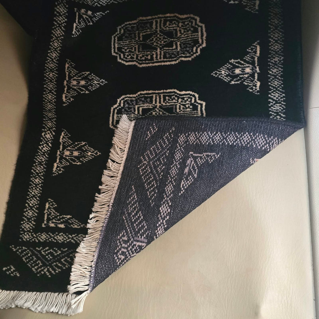 Black Artisan Geometric Elephant Foot Car Mat | Handmade Cotton & Wool