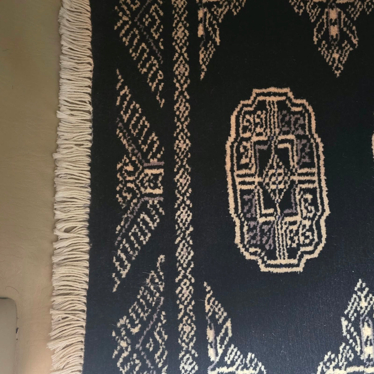 Black Artisan Geometric Elephant Foot Car Mat | Handmade Cotton & Wool
