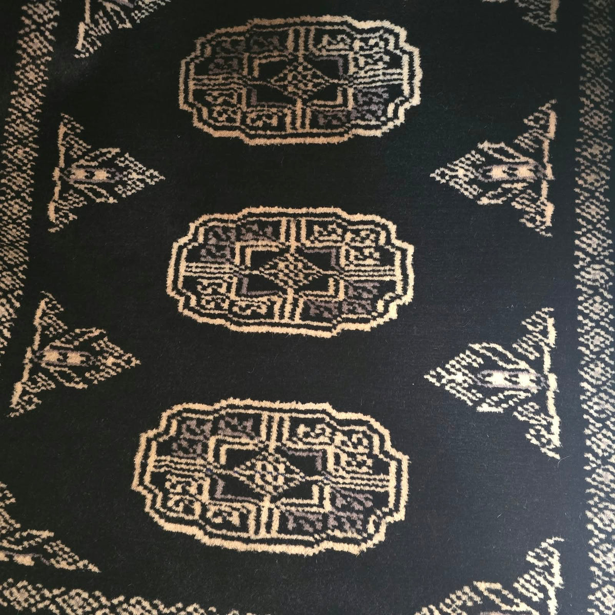 Black Artisan Geometric Elephant Foot Car Mat | Handmade Cotton & Wool