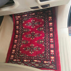 Ruby Red Artisan Geometric Car Mat | Handmade Cotton & Wool