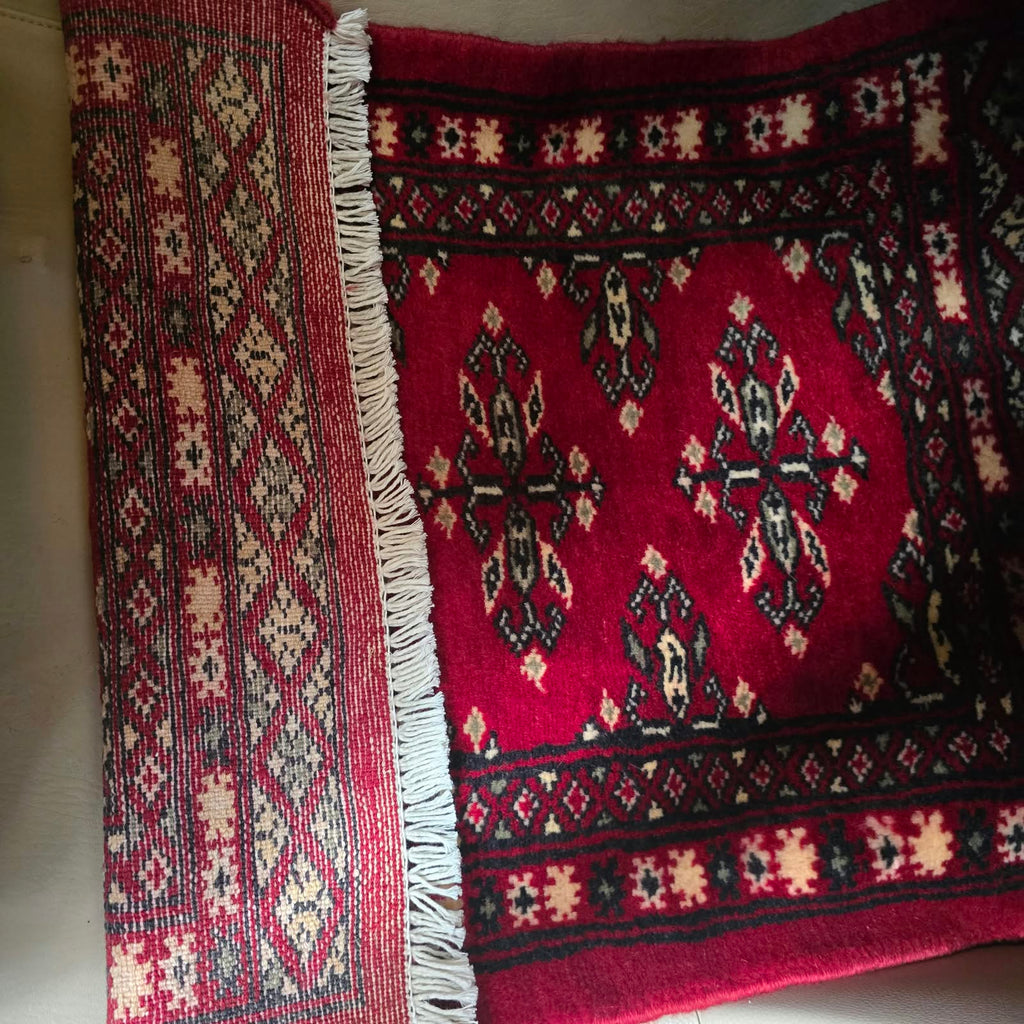 Ruby Red Artisan Geometric Car Mat | Handmade Cotton & Wool