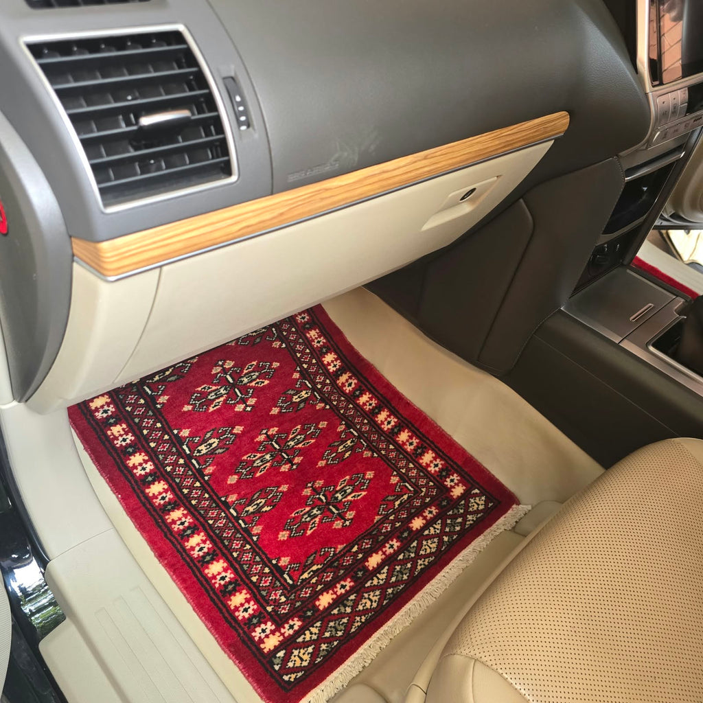 Ruby Red Artisan Geometric Car Mat | Handmade Cotton & Wool