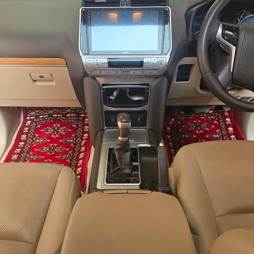 Ruby Red Artisan Geometric Car Mat | Handmade Cotton & Wool