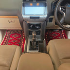 Ruby Red Artisan Geometric Car Mat | Handmade Cotton & Wool