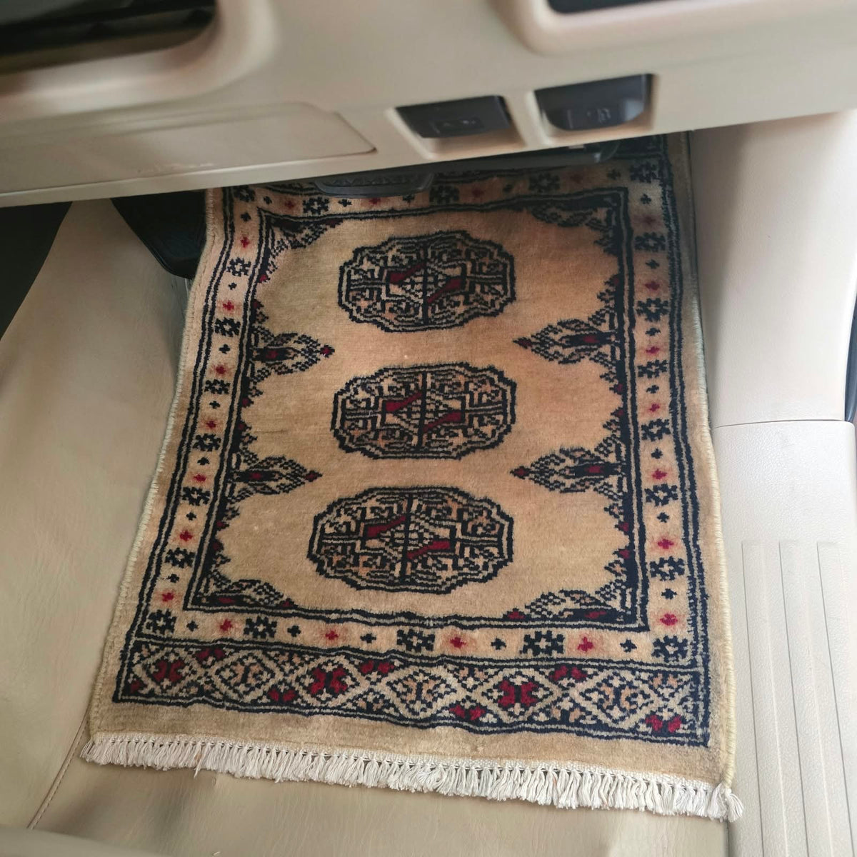 Beige Heritage Elephant Foot Car Mat | Handmade Cotton & Wool
