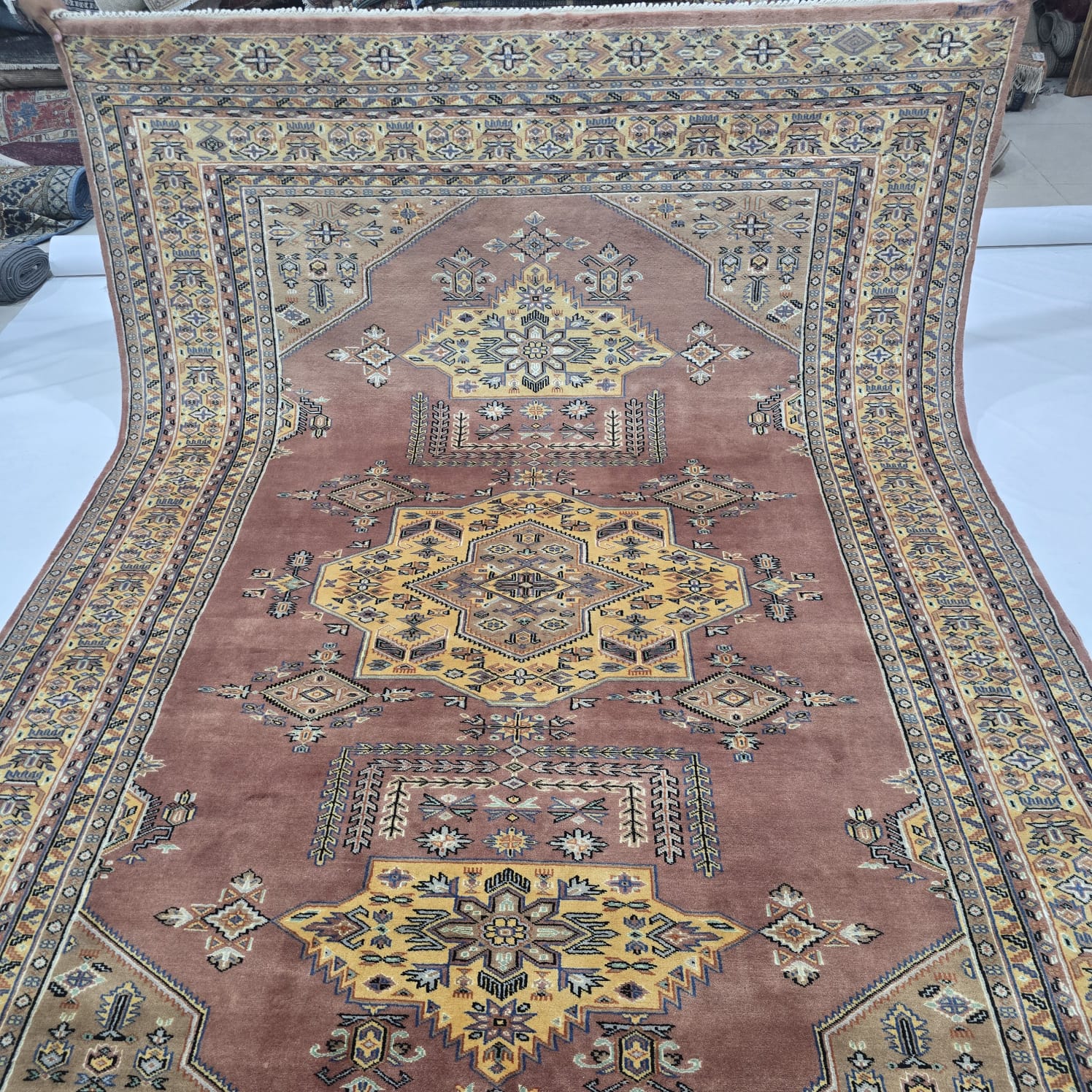 6x9 Copper Geometric Handmade Cotton & Wool Silk Touch Rug | Premium Luxury Area Rug