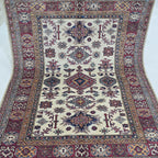 5x7 Beige Super Kazak Geometrical Handmade Cotton & Wool Rug | Premium Luxury Area Rug