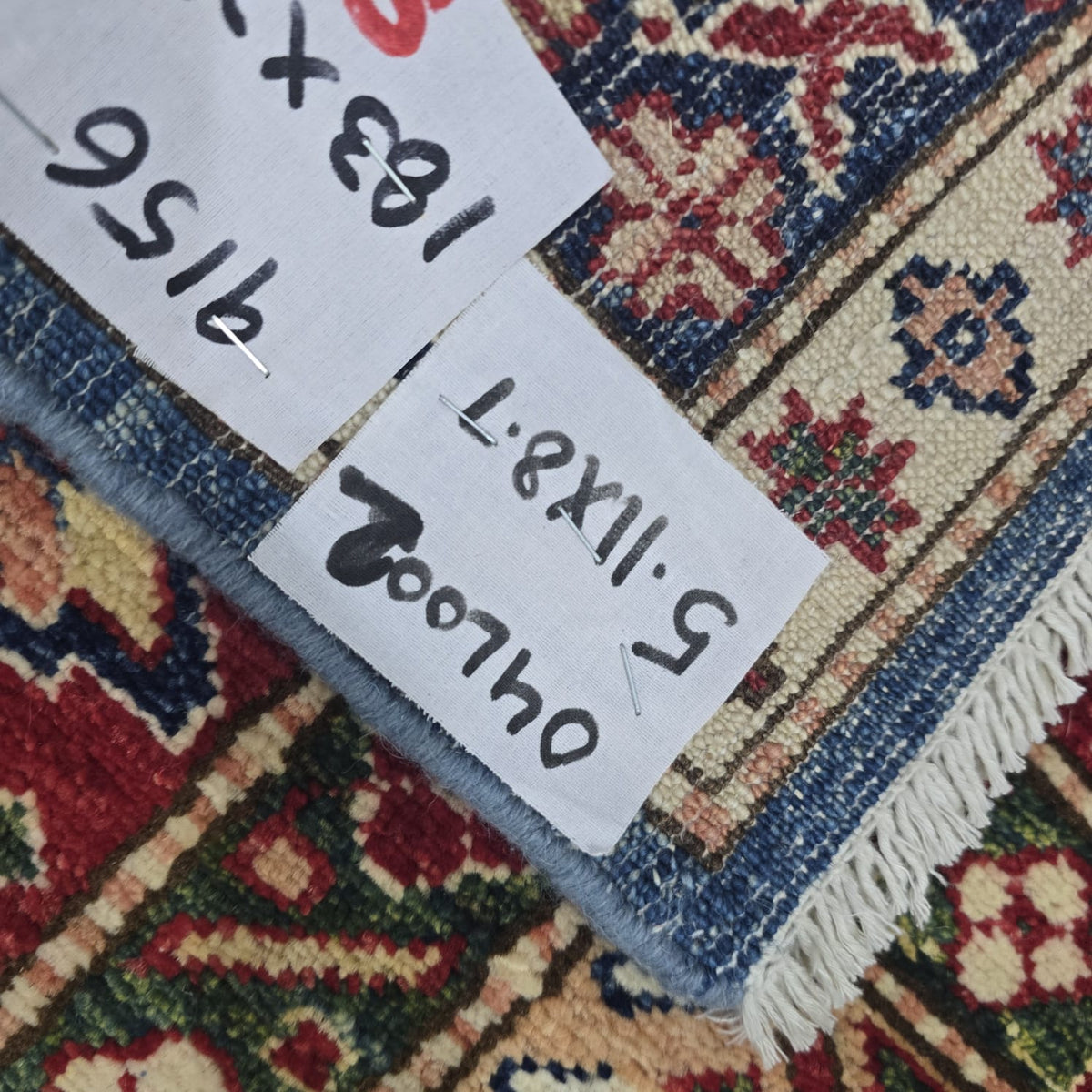 6x9 Blue Super Kazak Geometric Handmade Cotton & Wool Rug | Luxury Area Rug
