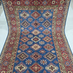 6x9 Blue Super Kazak Geometric Handmade Cotton & Wool Rug | Luxury Area Rug