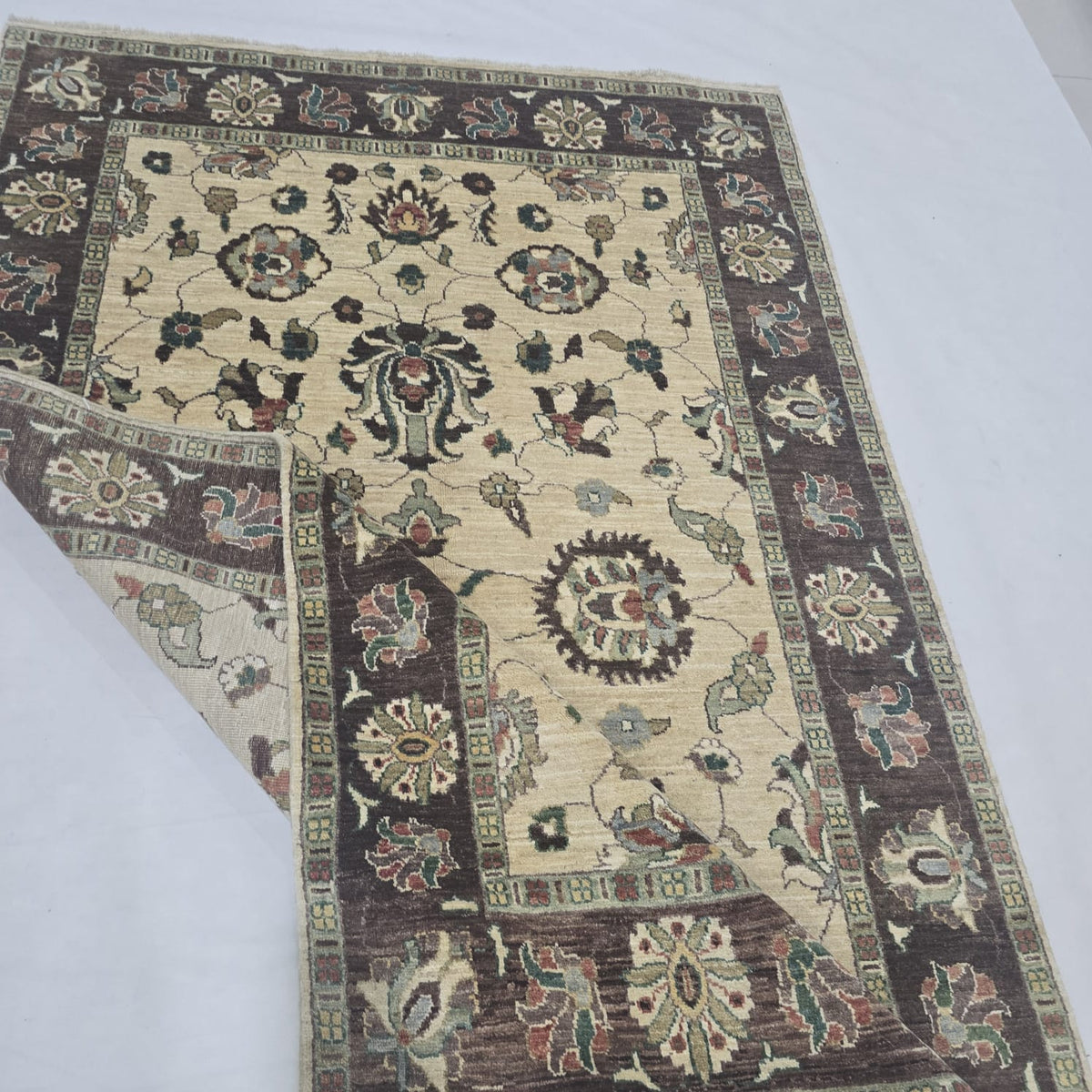 5x8 Beige Chobi Handmade Cotton & Wool Rug | Premium Luxury Area Rug