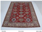Red and beige Super Kazak handmade geometric cotton and wool rug