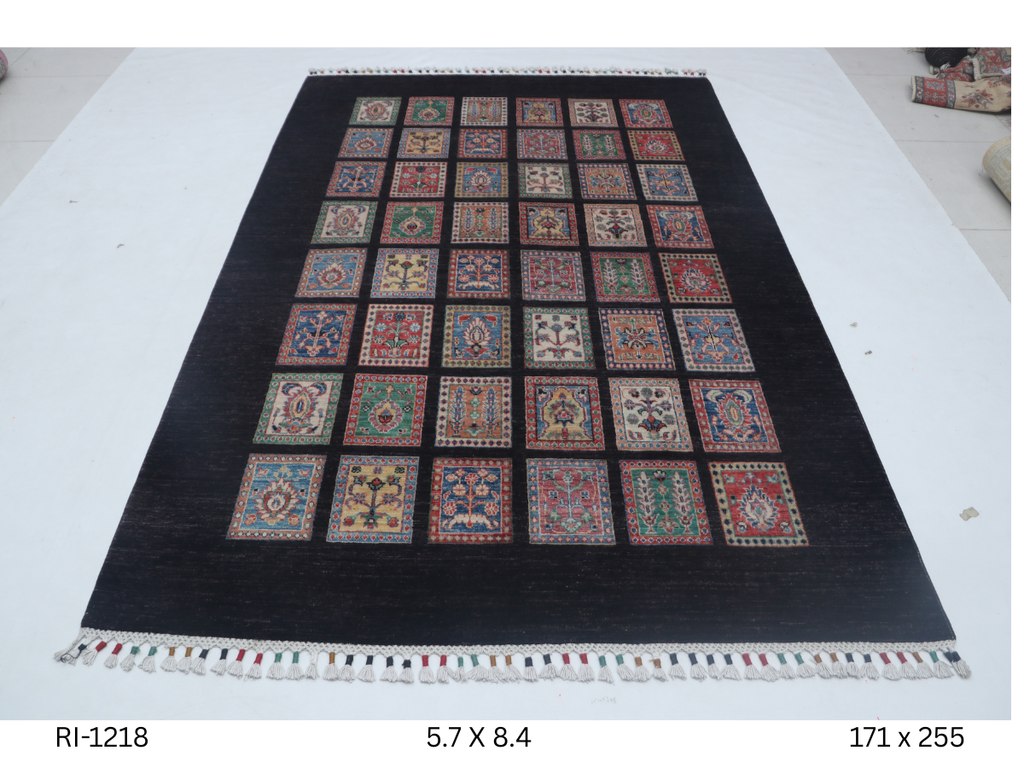 Brown Chobi handmade floral cotton and wool rug
