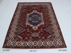 Beige and red Super Kazak handmade geometric cotton and wool rug