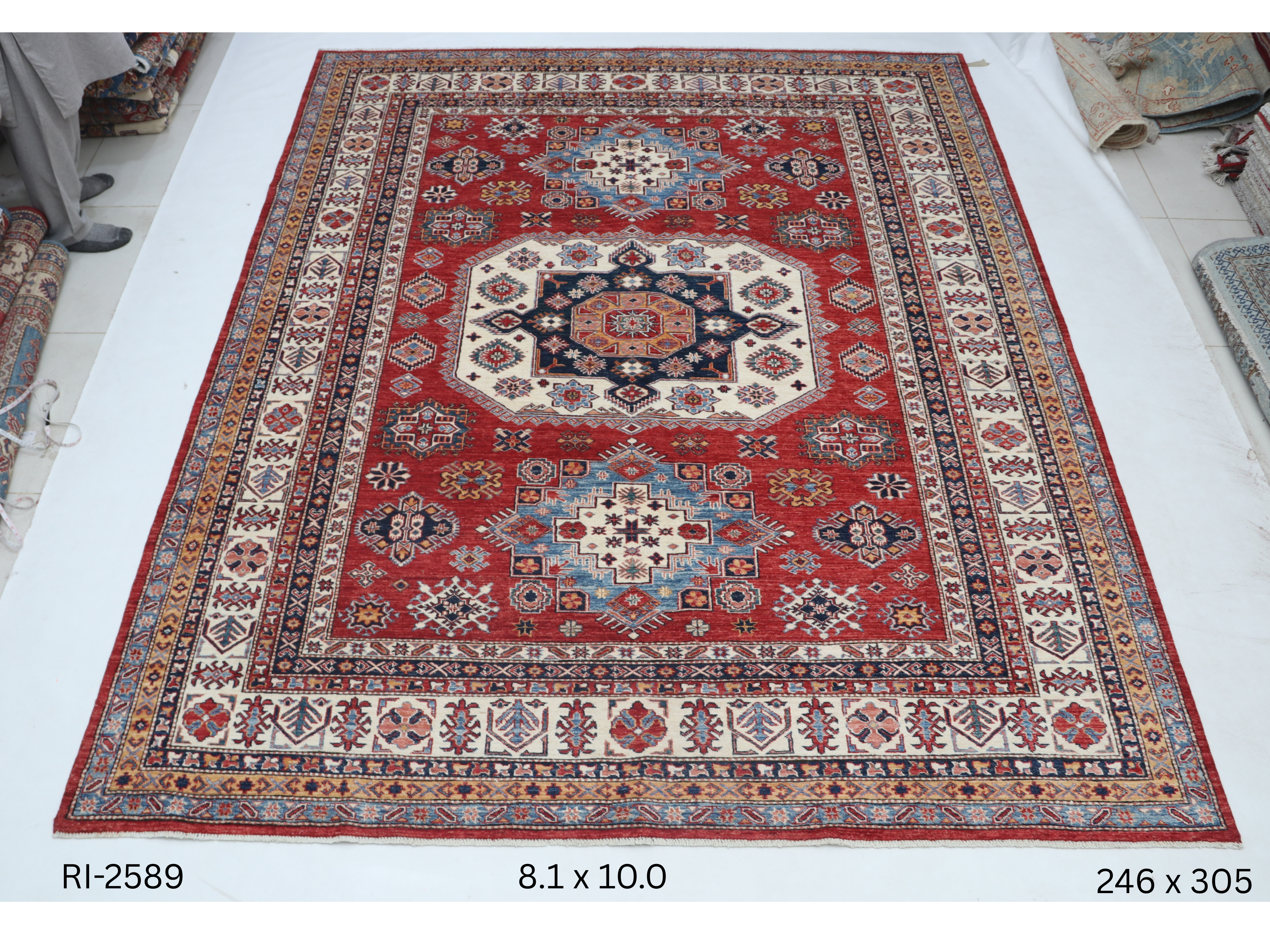 8x10 Super Kazak Handmade Cotton Wool Geometric Area Rug with Vegetable Dyeing