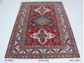 Beige and red Super Kazak handmade geometric cotton and wool rug