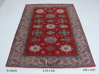Beige and red Super Kazak handmade geometric cotton and wool rug