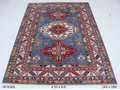 Beige and blue Super Kazak handmade geometric cotton and wool rug