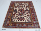 5x6 Beige and Red Super Kazak Geometric Handmade Cotton & Wool Rug