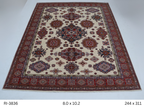 Beige and red Super Kazak handmade geometric cotton and wool rug