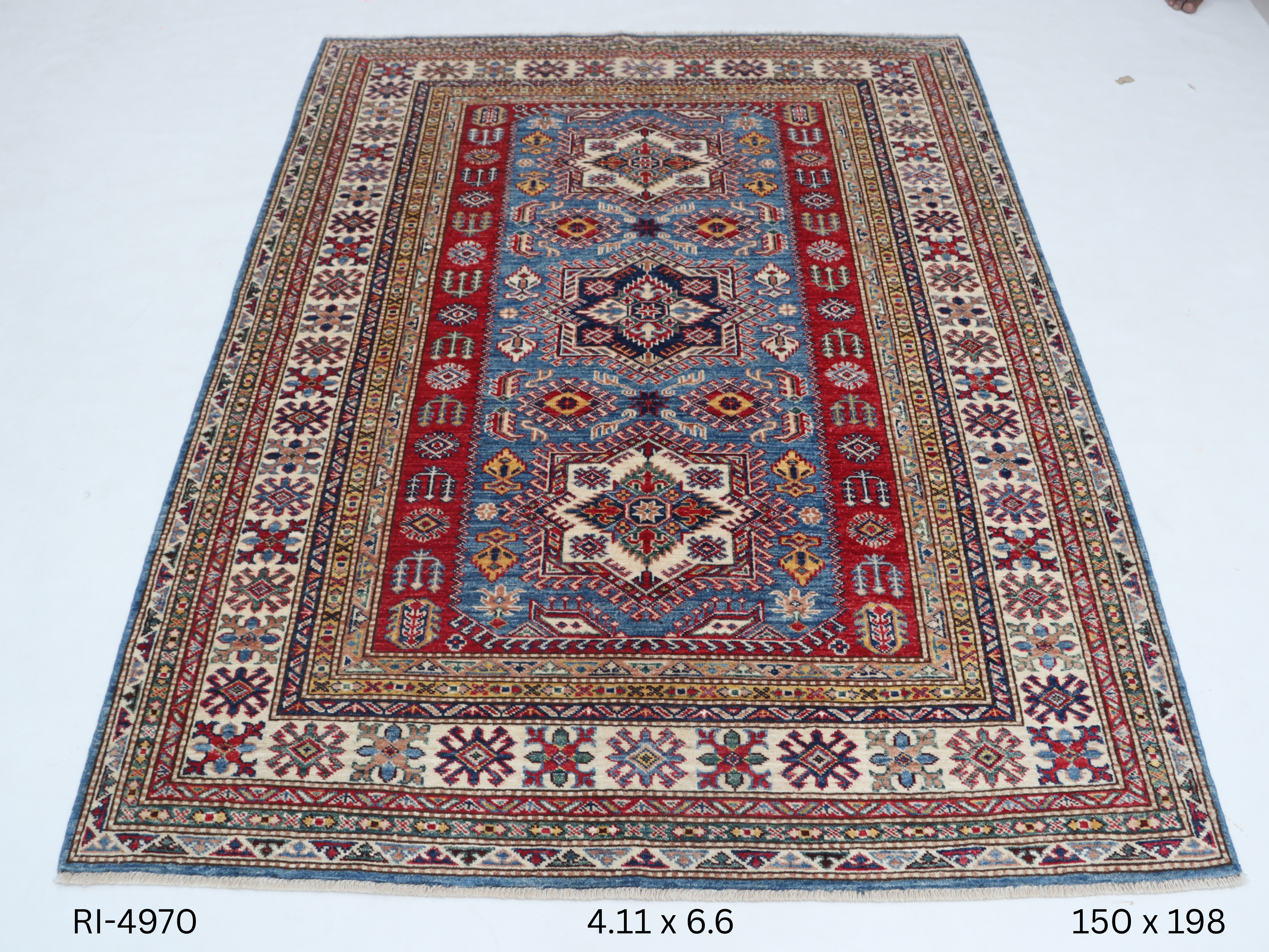 5x6 Super Kazak Handmade Cotton Wool Geometric Area Rug with Vegetable Dyeing