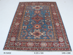 Blue and red Super Kazak handmade geometric cotton and wool rug