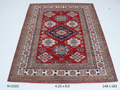 Red and beige Super Kazak handmade geometric cotton and wool rug