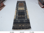 2x10 Black and Multi-Color Khurjeen Handmade Wool Cotton Rainbow Runner Rug