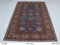 Blue and gray Super Kazak handmade geometric cotton and wool rug