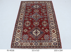 3x5 Super Kazak Handmade Cotton Wool Geometric Area Rug with Vegetable Dyeing