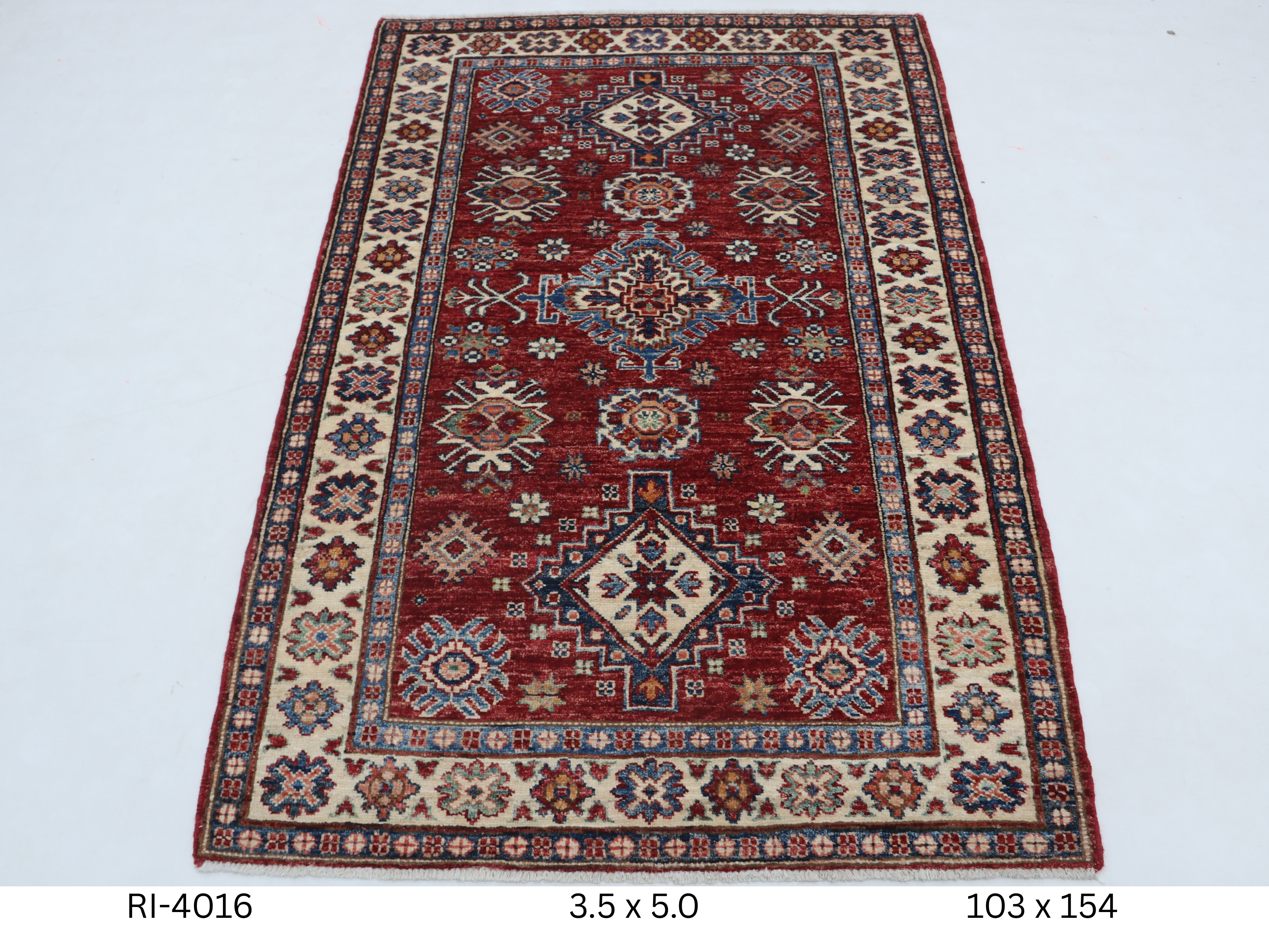 3x5 Super Kazak Handmade Cotton Wool Geometric Area Rug with Vegetable Dyeing