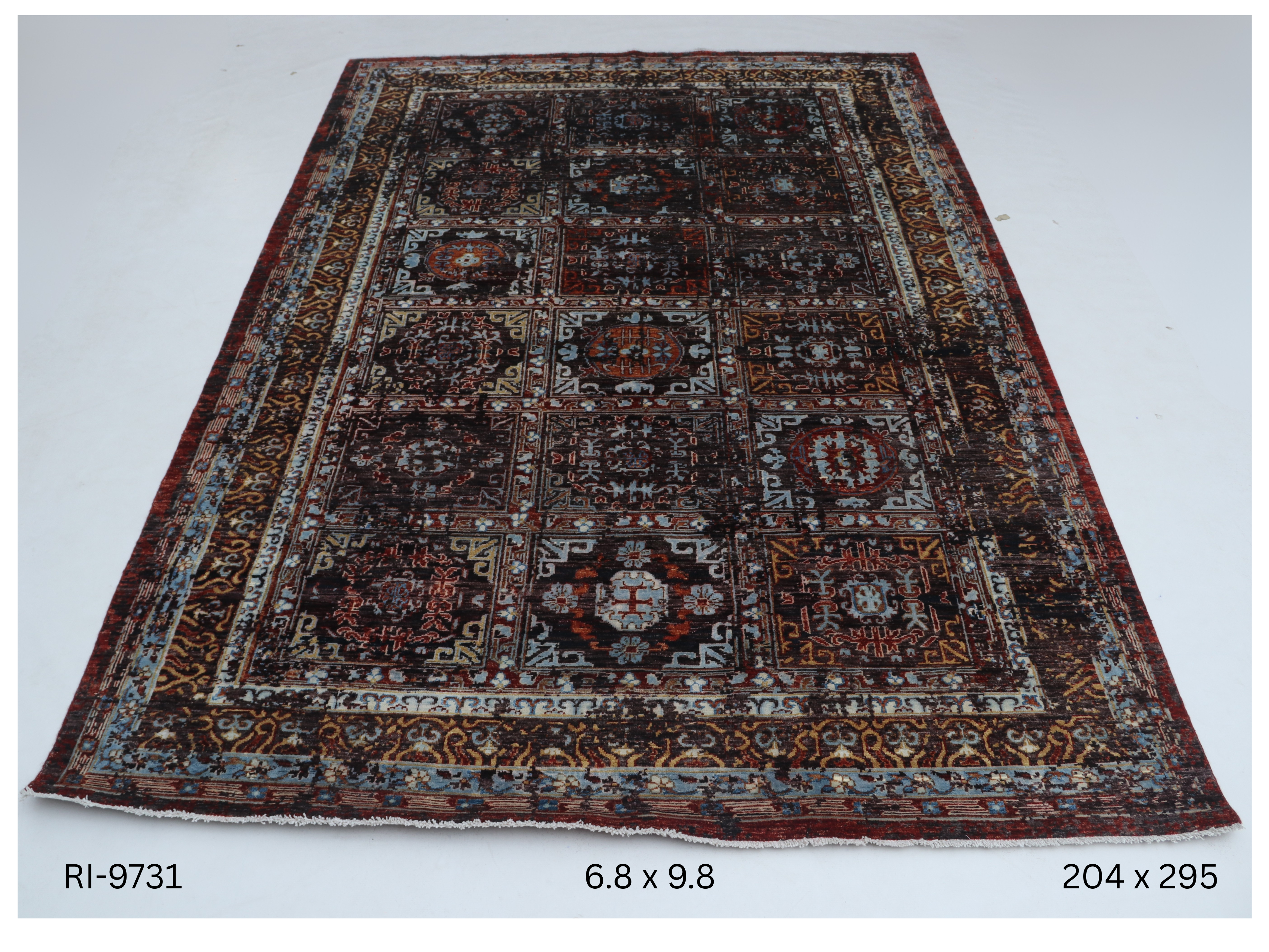 7x10 Brown Chobi Handmade Wool Cotton Floral Rug with Vegetable Dyeing