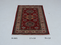 Red and beige Super Kazak handmade geometric cotton and wool rug
