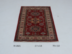 Red and beige Super Kazak handmade geometric cotton and wool rug